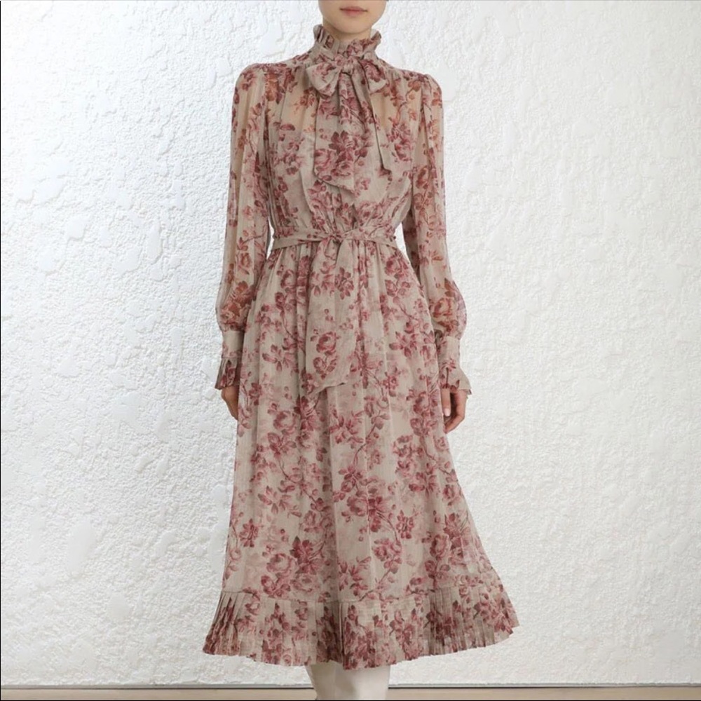 Vintage Rose Floral High Neck Ruffled Midi Dress - Picture 3 of 8